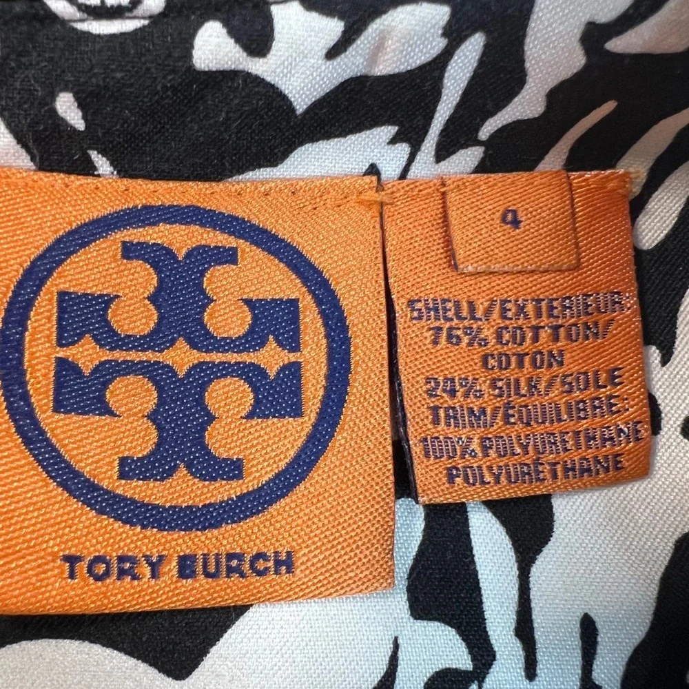 Tory Burch Womens Black White Abstract Cotton Silk sleeveless Dress Size 4